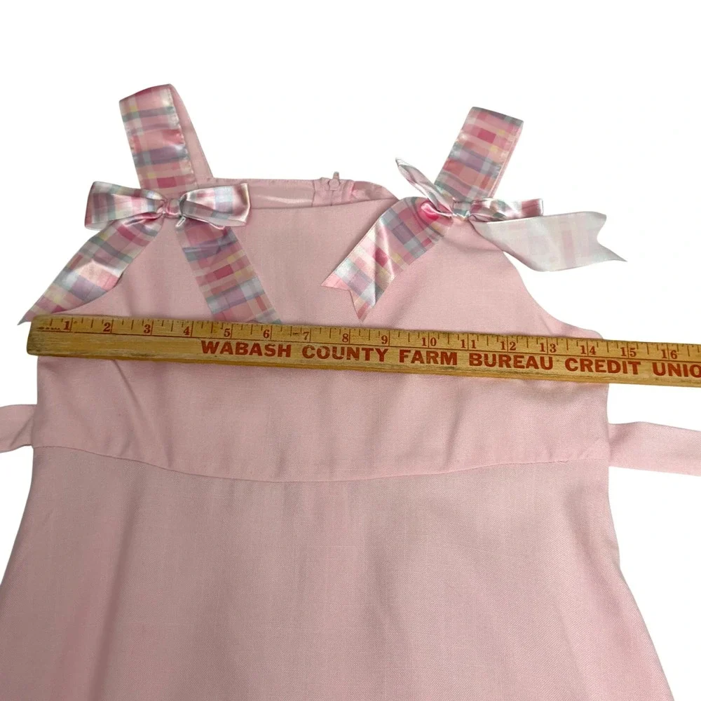 Bonnie Jean Girls Pink A-Line Dress Size 12 Plaid Bows Satin Trim‎ Easter Party